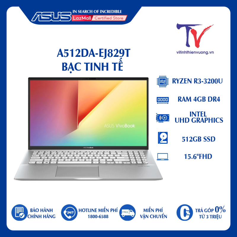 Laptop Asus VivoBook A512DA-EJ829T (R3 3200U/4GB RAM/512GB SSD/15.6 FHD/Win10/Bạc)