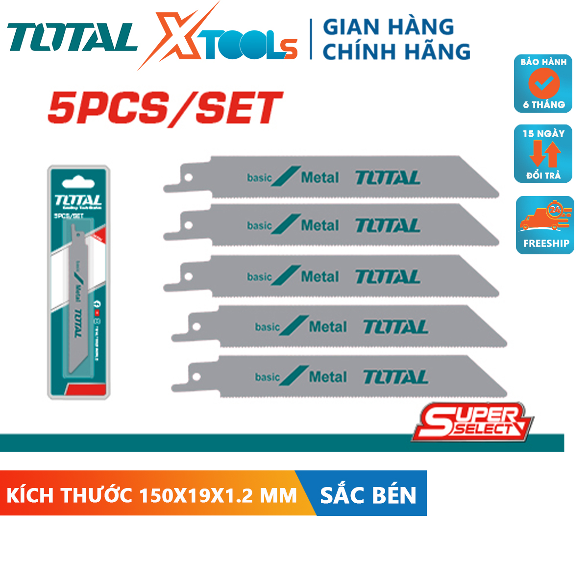 Bộ 5 lưỡi cưa kiếm 150mm cắt kim loại TOTAL
