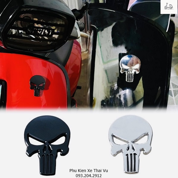 Logo đầu lâu 3d dán xe vespa honda bằng kim loại đẹp