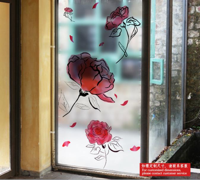 [HCM]Decal Dán Kính Cao Cấp - Hoa Hồng Đỏ Lem ( 60x116cm )-DK1002