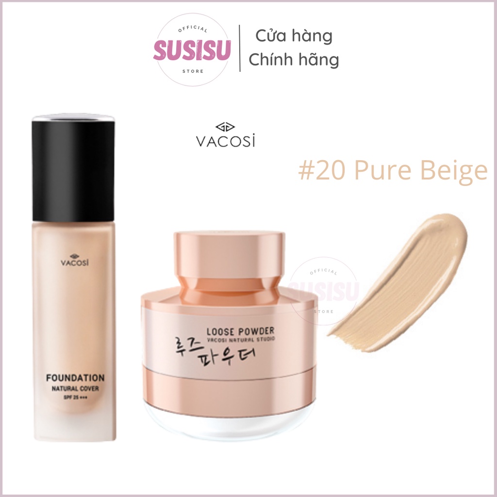 Set Kem nền & phấn phủ kiềm dầu mịn da Vacosi SPF25 +++