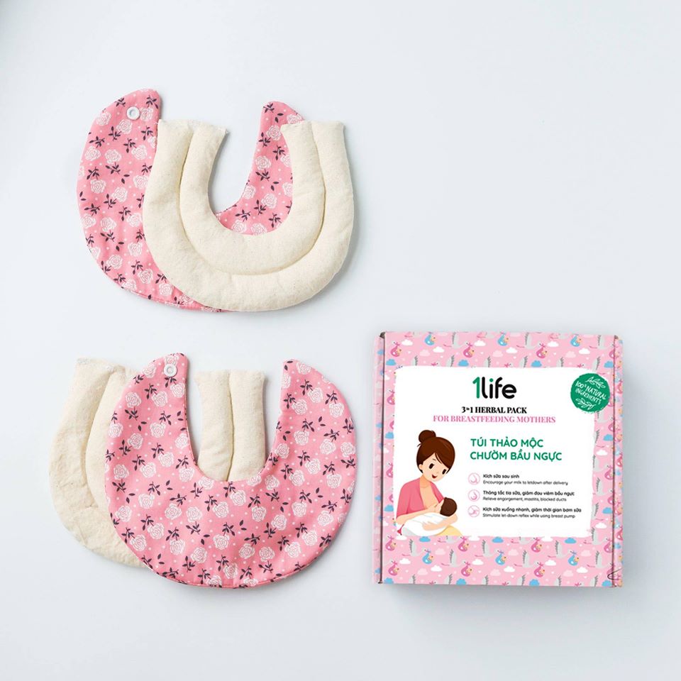[FOLLOW_Giam10k] Combo Kích Sữa (Túi thảo mộc chườm bầu ngực và Gối chườm nóng lạnh) - 3in1 Herbal pack for Breastfeeding Mothers