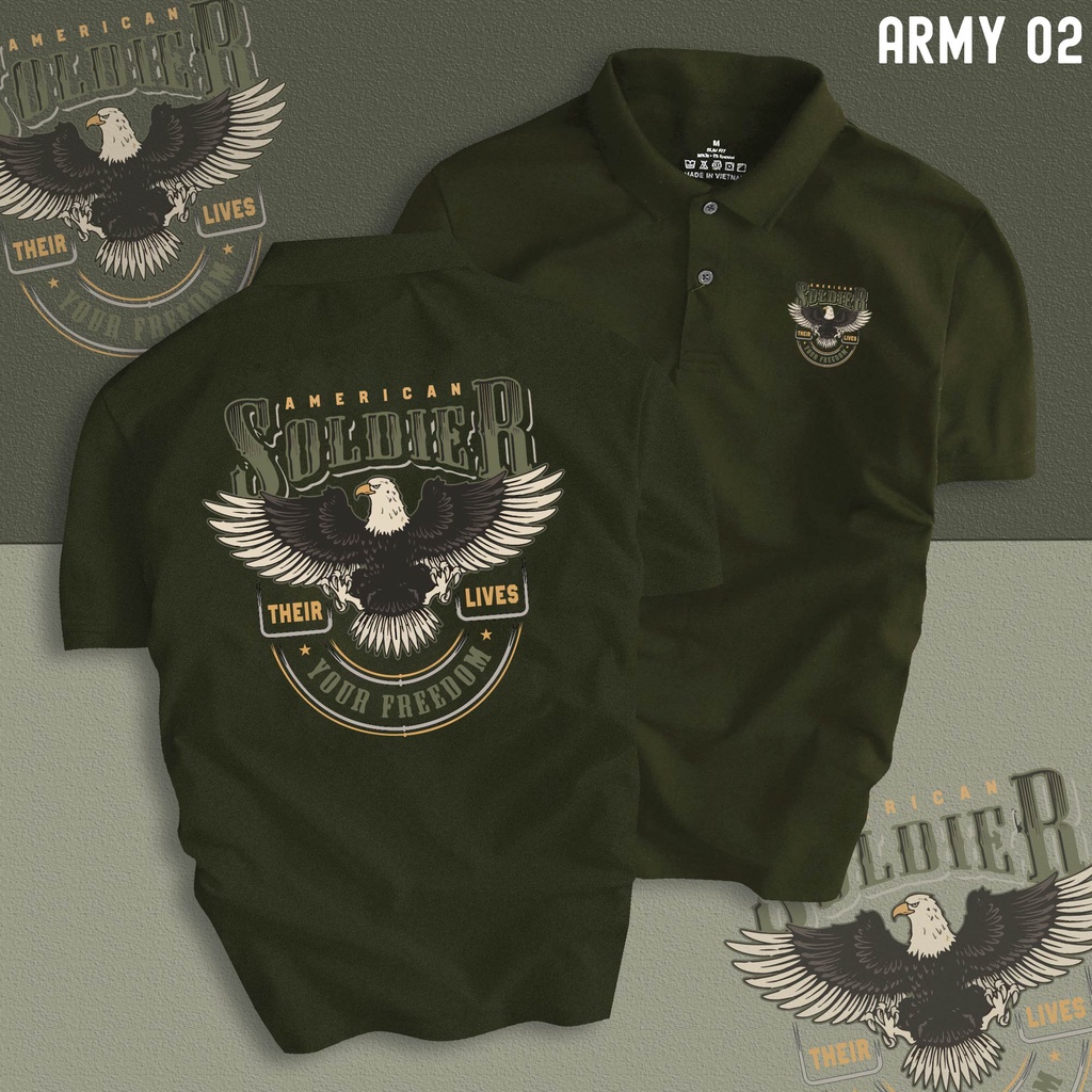 Áo polo quân đội đại bàng cổ bẻ vải xịn unisex, trẻ trung, thanh lịch army02