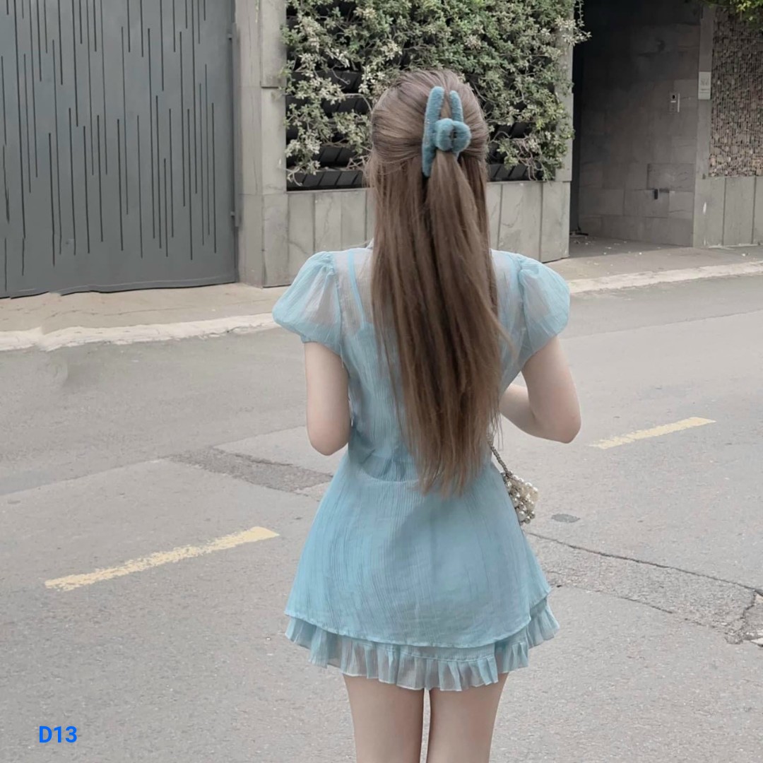 Sét voan tơ áo cột dây eo 3 món có áo trong