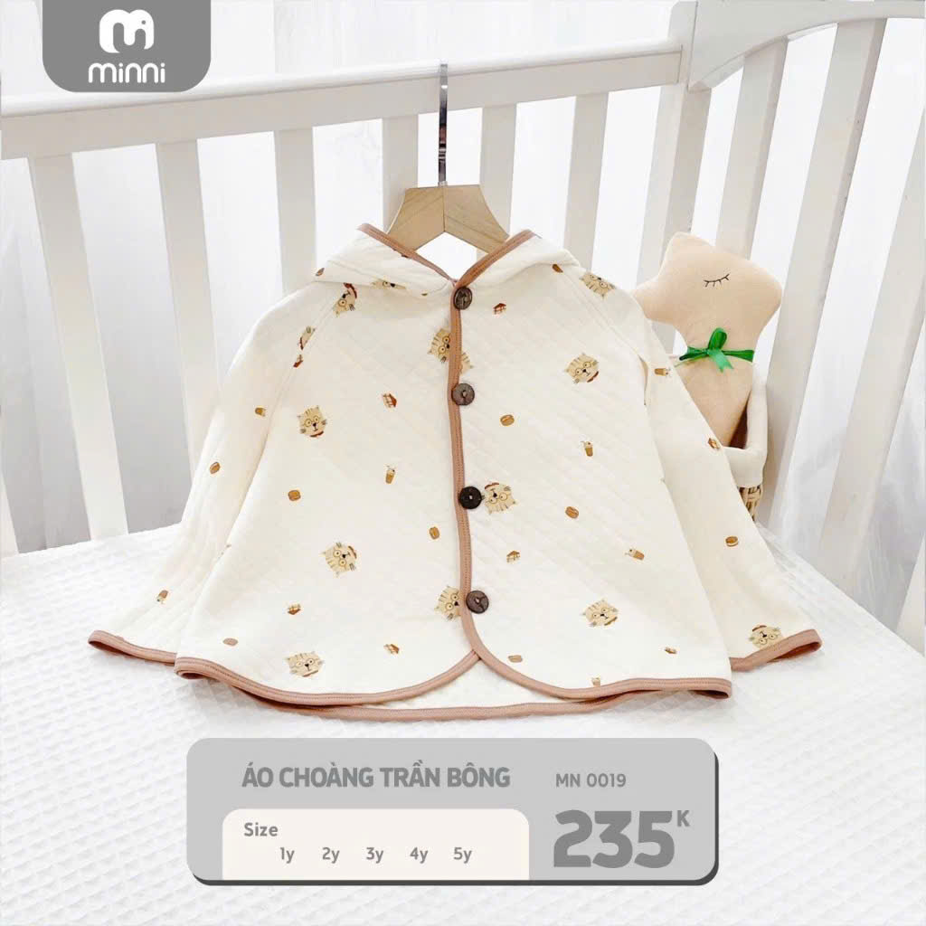 Áo Choàng Trần Bông Minni Có Mũ Đa Năng Cho Bé Size 4-5Y MN0019