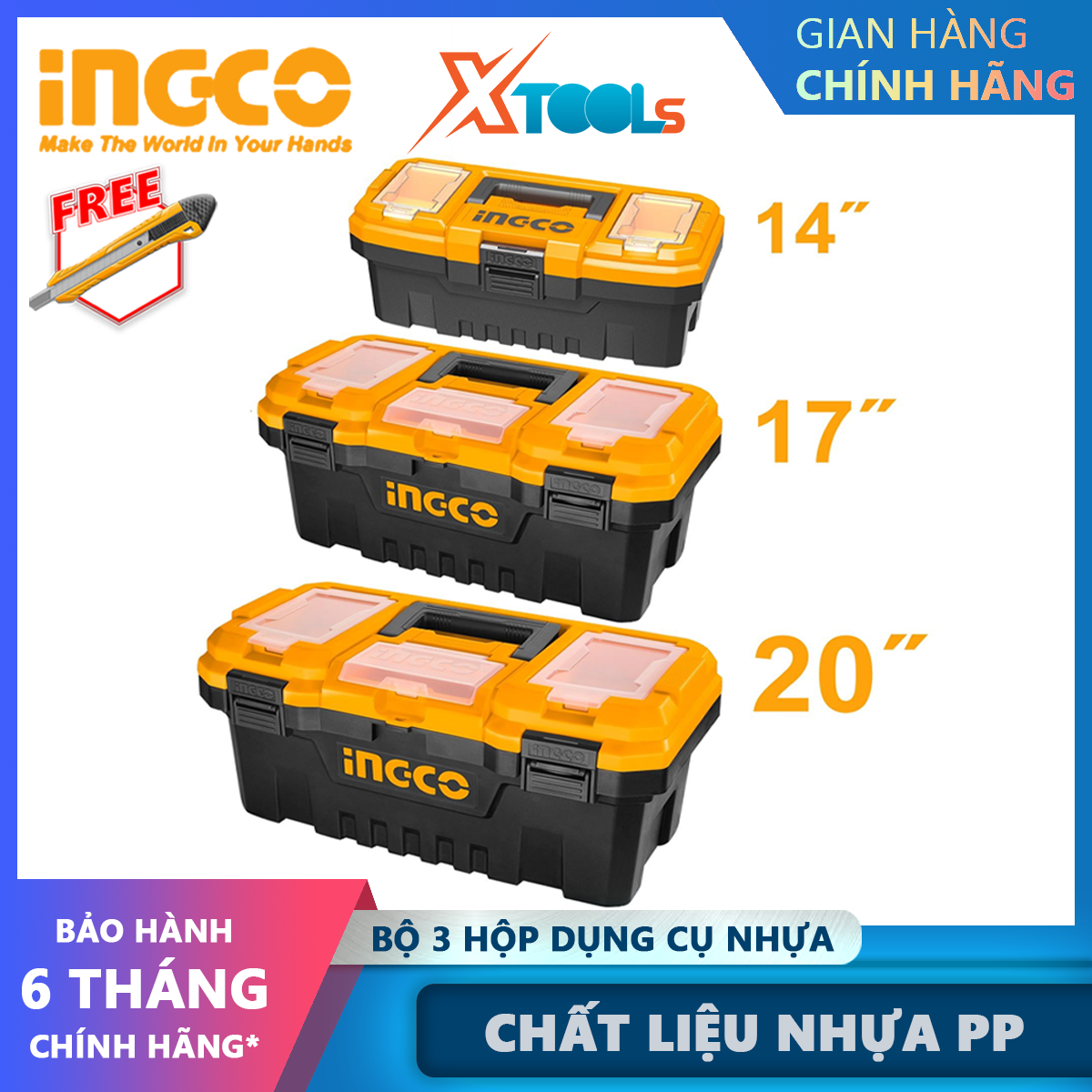 Ingco pbxk0301 3 pcs set kit box tool box 14,17,20 abs plastic tool box set kit