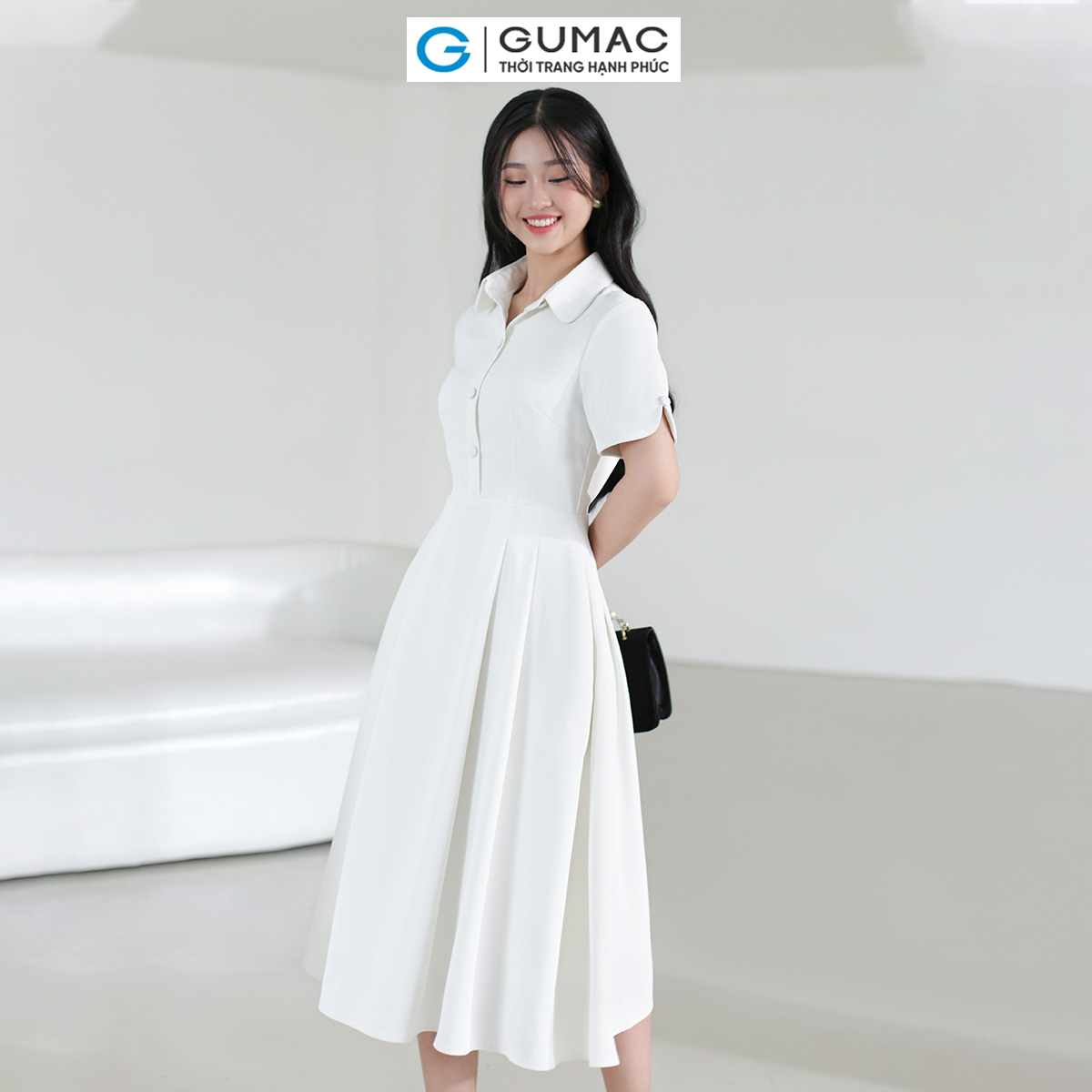 Đầm nữ A xòe xếp ly thời trang GUMAC DE03043