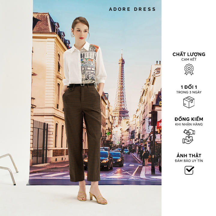 Quần smart karo nhí nâu xanh mix belt…