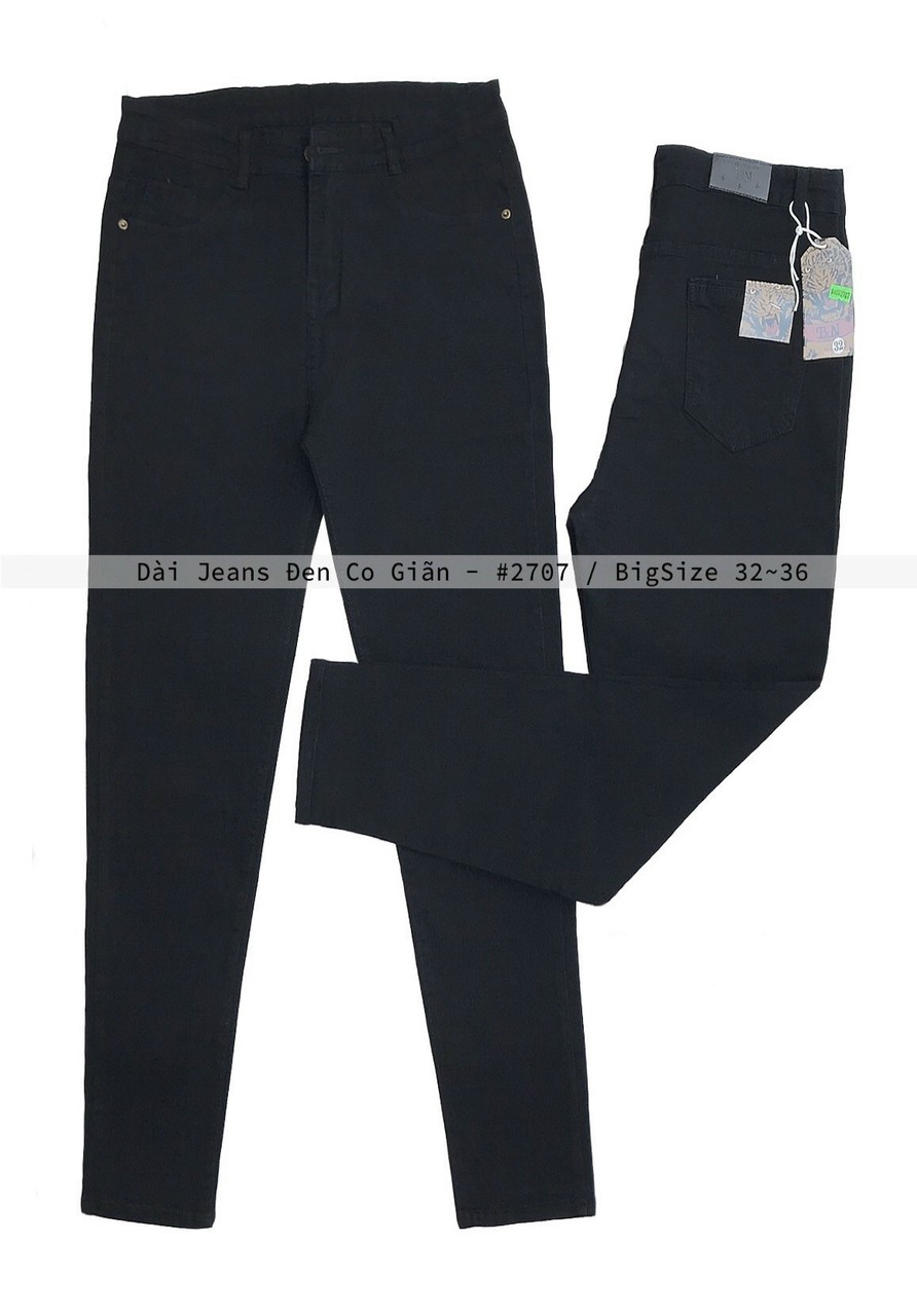 [ Bigsize 60~90kg] Quần Jeans Đen Tuyền lưng cao co dãn