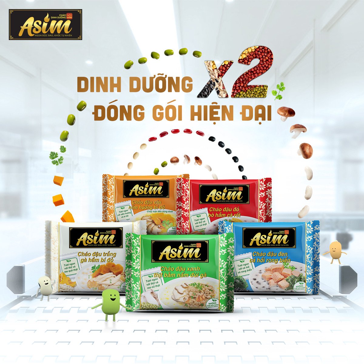 Cháo Asim Đậu Đỏ Bò Hầm Cà Rốt Thùng 30 gói 73g (Có Thịt Thật)