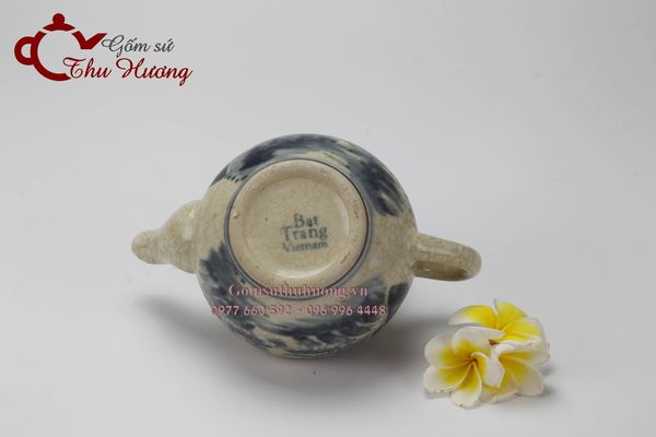 Bộ ấm chén Bát Tràng men rạn giả cổ dáng Hồng