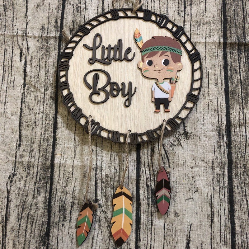 Bảng gỗ, tranh gỗ trang trí tranh gỗ decor little boy cậu bé thổ dân tặng móc dán
