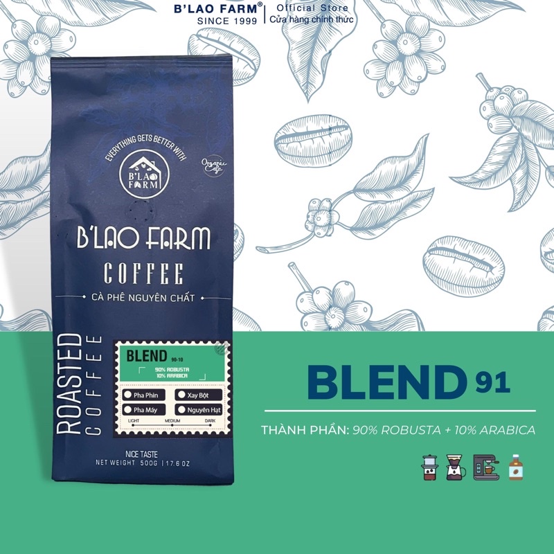 Cà phê rang xay nguyên chất Blend 90% Robusta và 10% Arabica B lao Farm