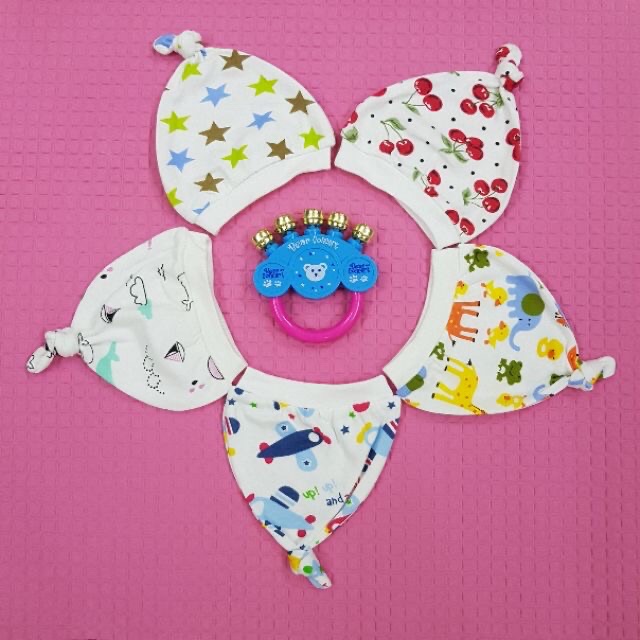 Mũ thắt nút chất cotton co dãn 4 chiều cho bé 0-4 tháng
