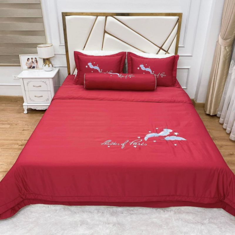 Bộ chăn ga gối phi lụa 5 món ga gối cưới hàng loại 1