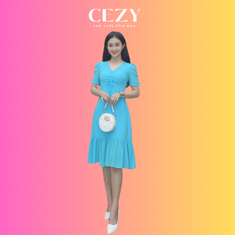 Đầm cổ chữ v tay phồng đuôi cá có size bigsize CEZY D128
