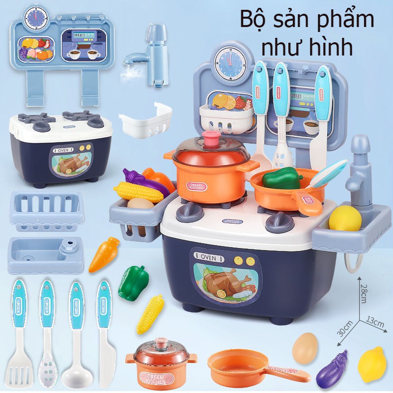 Bộ đồ chơi nấu ăn nhà bếp KAVY nhiều chi tiết đẹp nhựa ABS an toàn- màu xanh