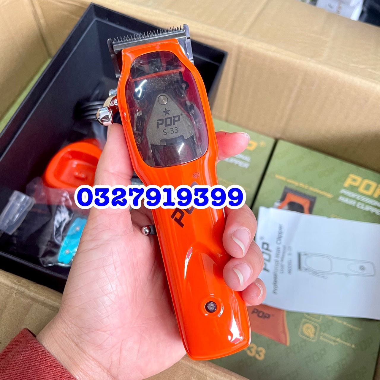 POP Tông đơ cắt tóc từ tính POP S33 công suất 10W màu cam động cơ từ tính tốc độ 10000 vòng/phút pin lithium-ion 2500mAh thời gian sử dụng 180 phút