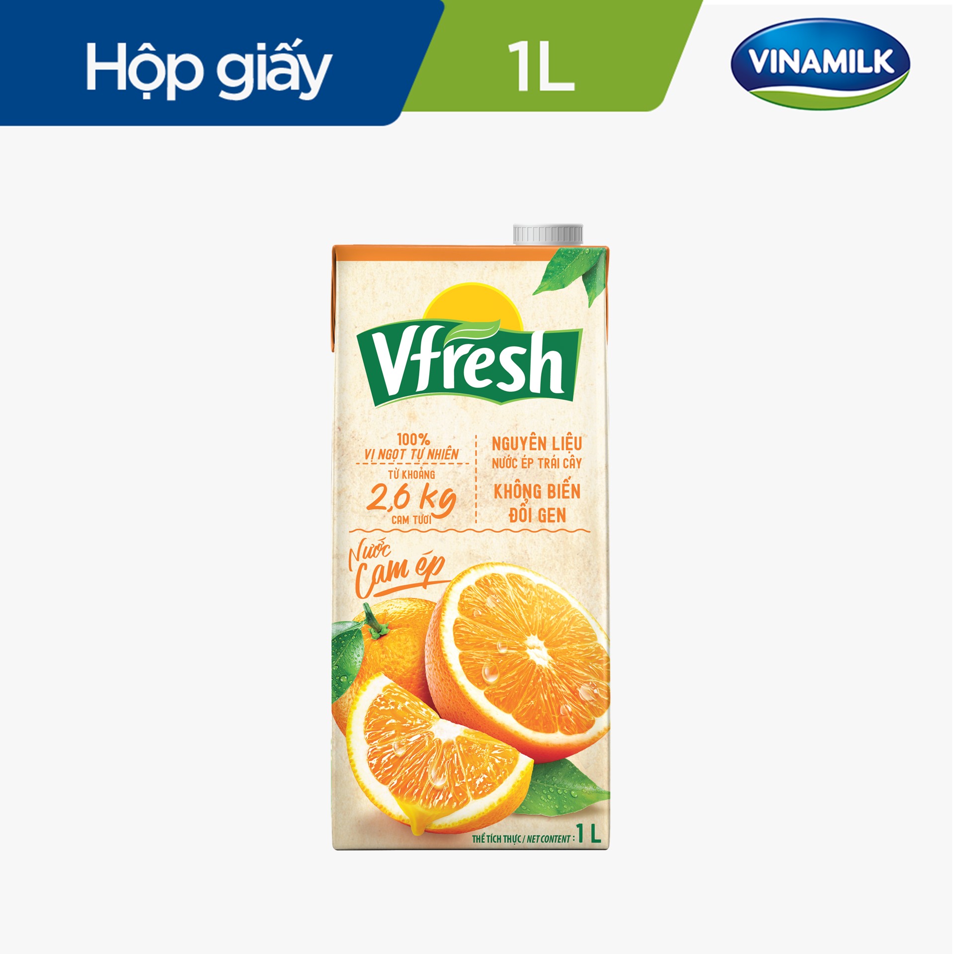 Thùng 12 hộp Nước Vfresh cam ép 100% Hộp giấy 1L