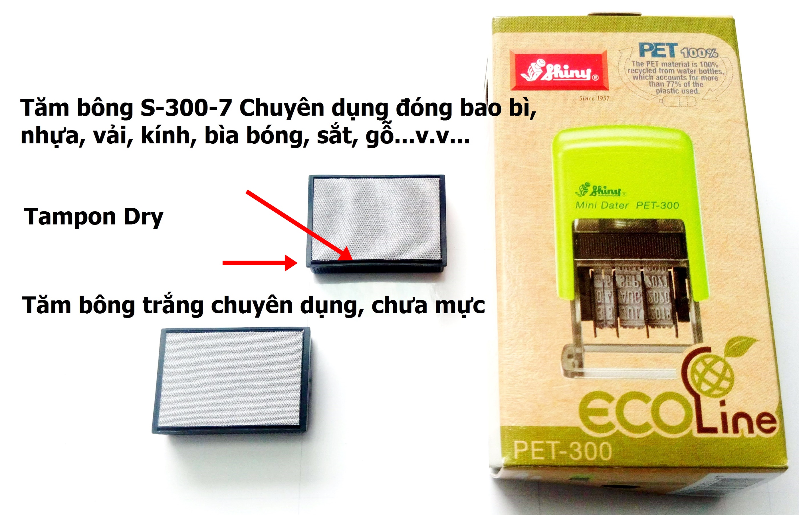 [HCM]Tampon chuyên dụng đóng bao bì S300 [ Thẻ mực lắp hộp dấu ngày tháng PET-300 ]