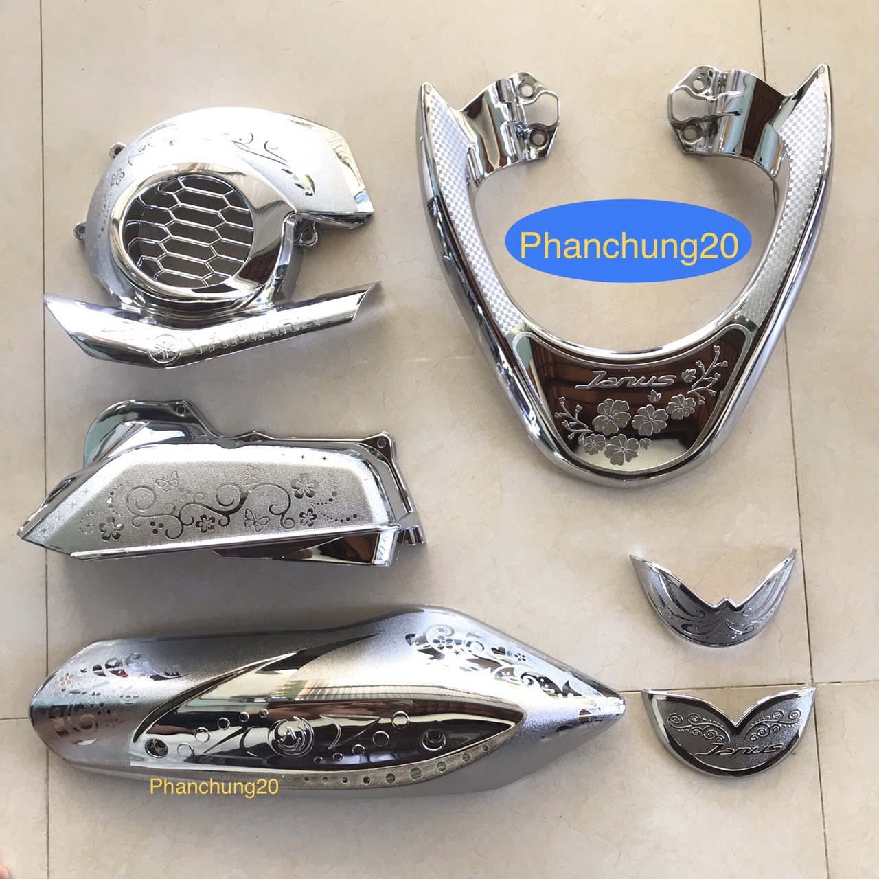 Combo bộ ốp phụ kiện trang trí dùng cho đời xe janus 2016 2017 2018 2019 2020 2021 crom