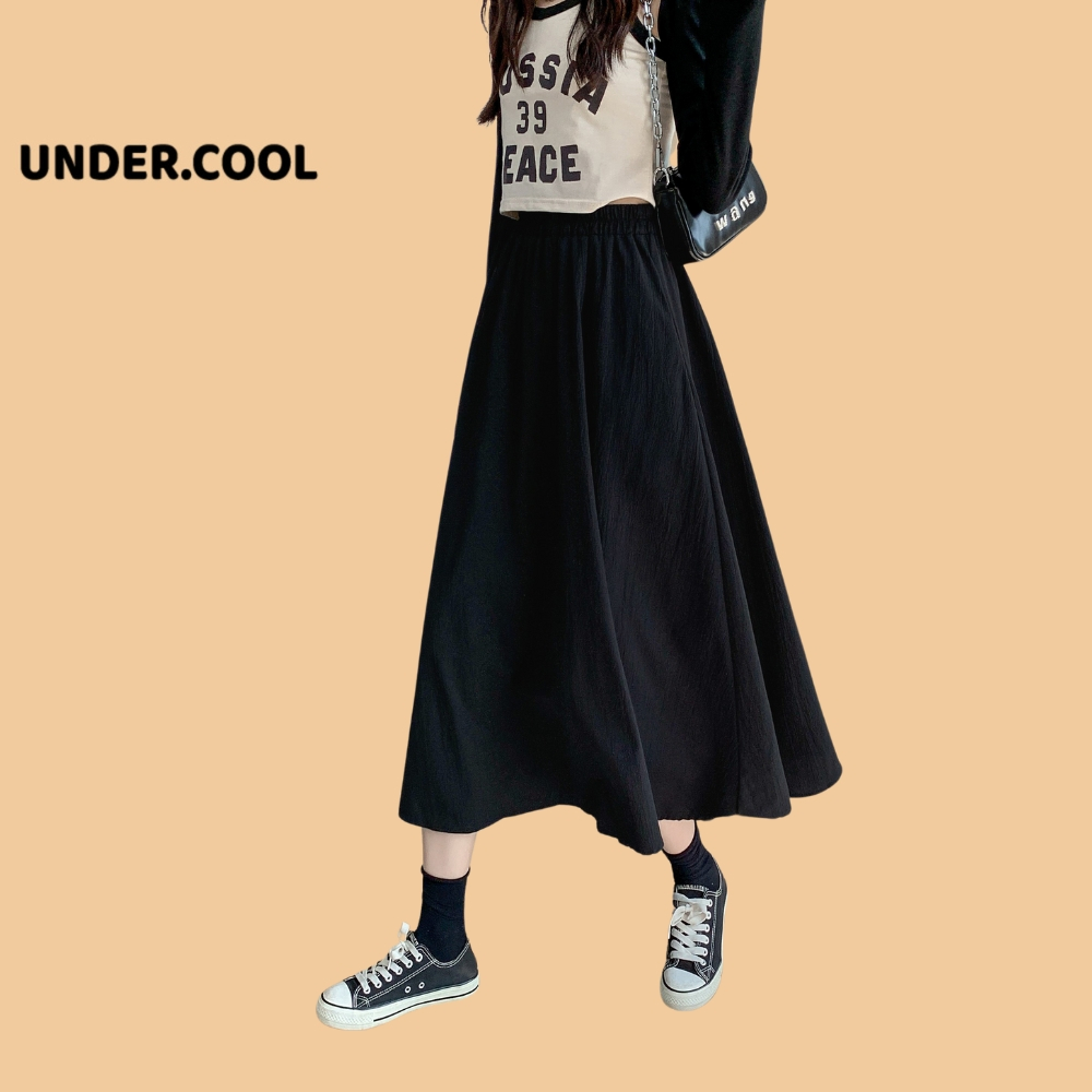 Chân váy thô basic UNDERCOOL xếp li dáng dài vintage đũi xoè