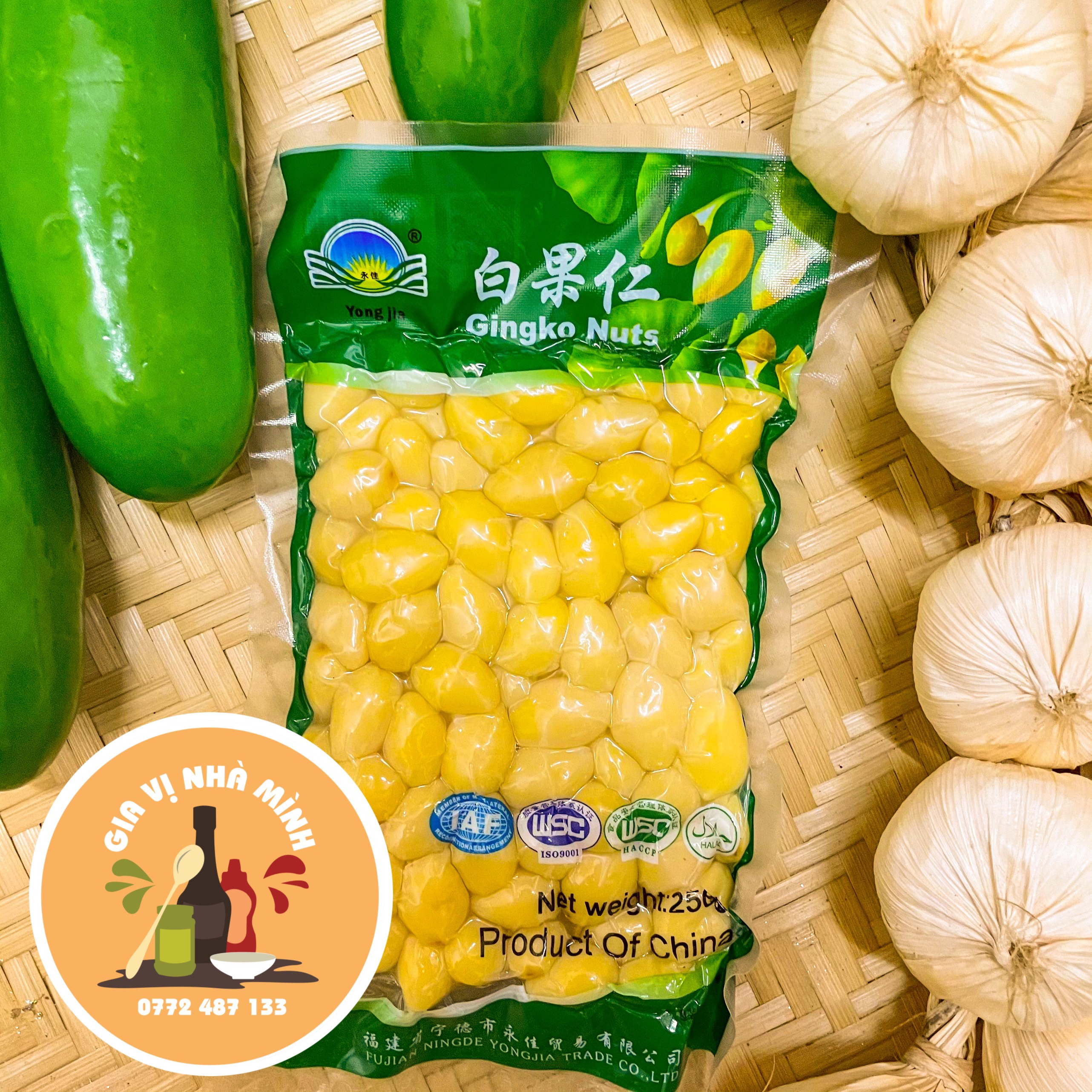 Hạt bạch quả đóng gói hút chân không gói 250gr