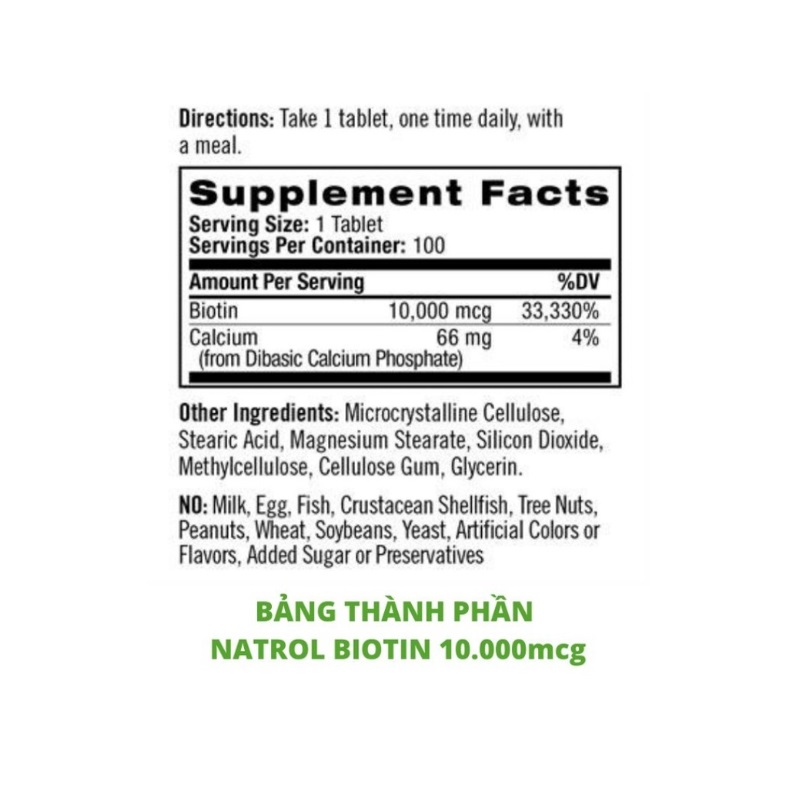 Viên uống mọc tóc Biotin (Chai 100 viên)
