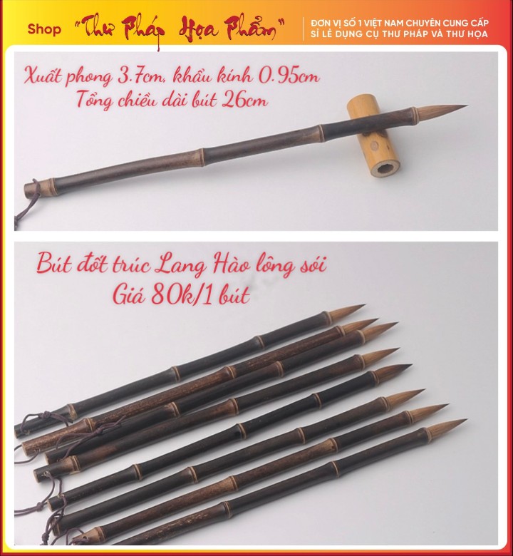 Bút lông thư pháp thư họa cán trúc tự nhiên