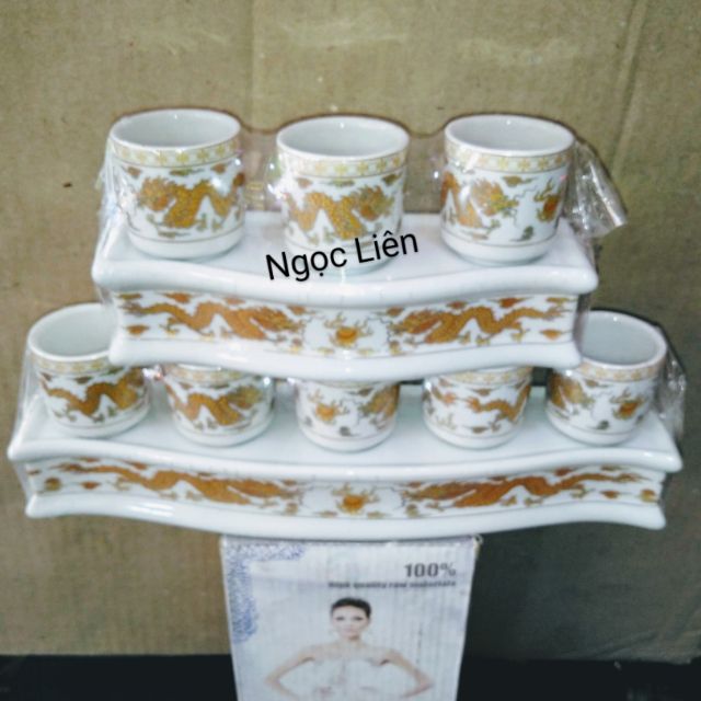 Bộ 3 - bộ 5 ly men sứ trắng rồng