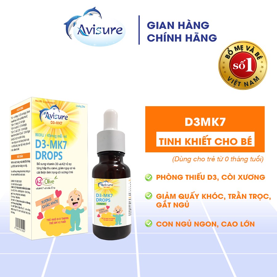 Avisure D3MK7 Drops cung cấp vitamin D3 và K2 cho bé