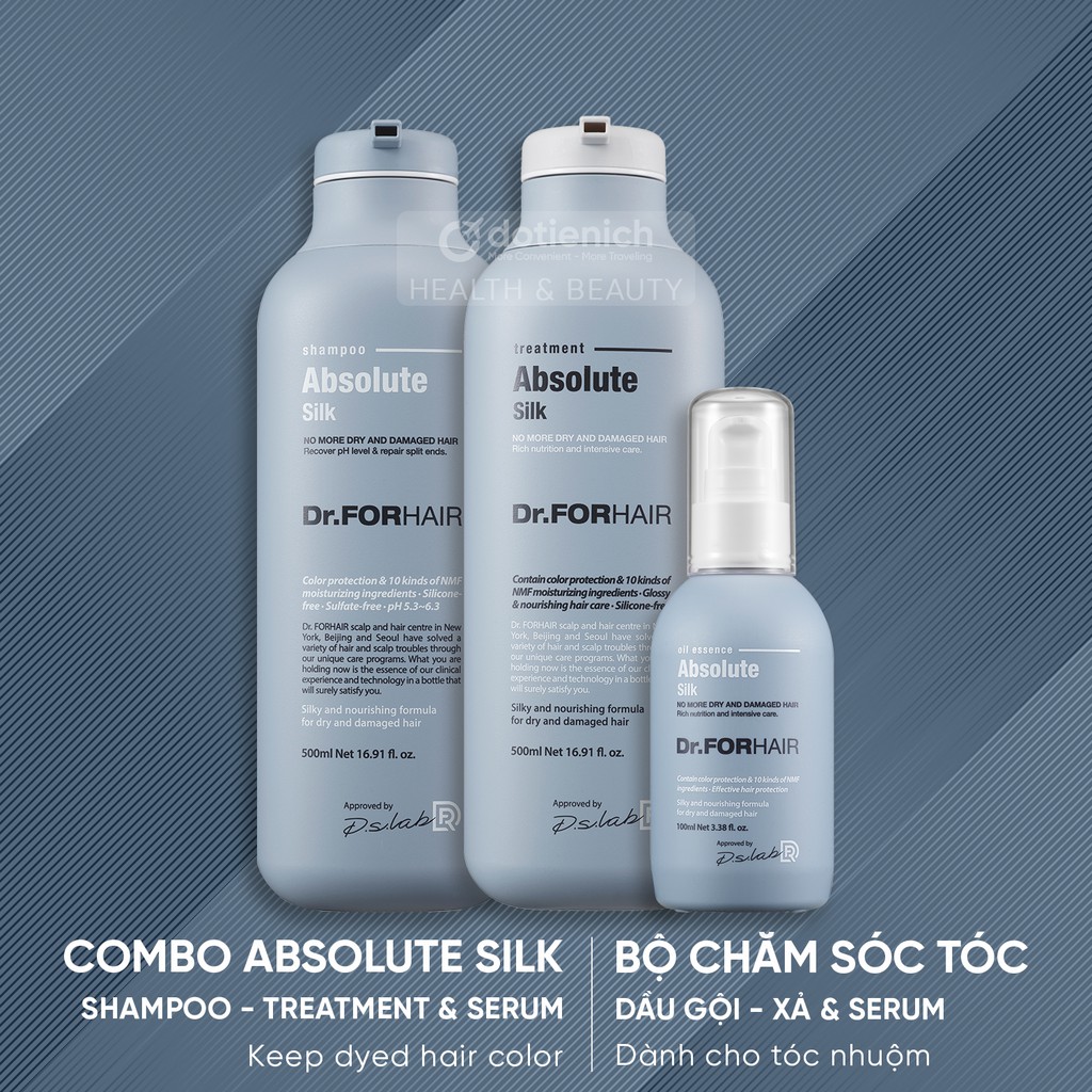 Combo Dr.FORHAIR Absolute Silk dưỡng tóc nhuộm, giữ màu tóc