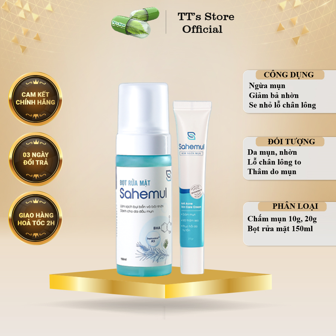 Kem ngừa mụn Sahemul - Bọt rửa mặt Sahemul 150ml [sahemun, sahemud, decumar]