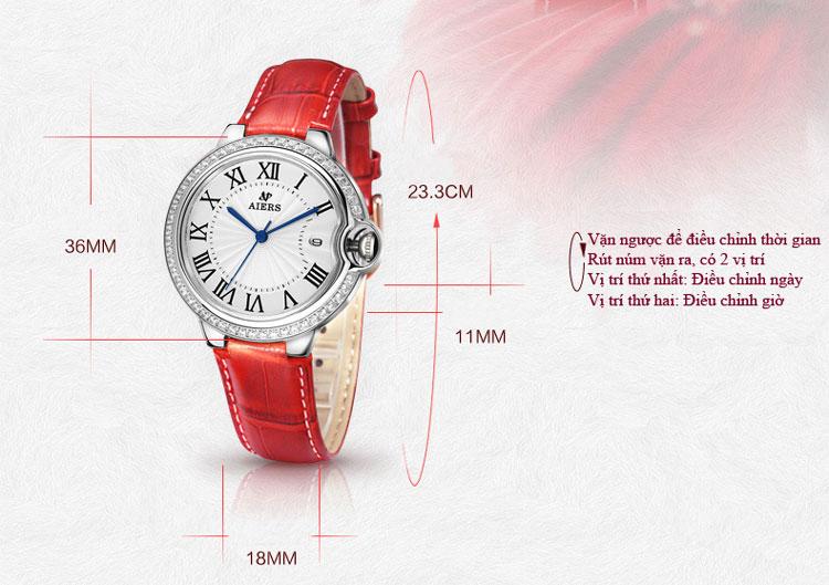 Đồng hồ nữ dây da AIERS B173L (Đỏ)