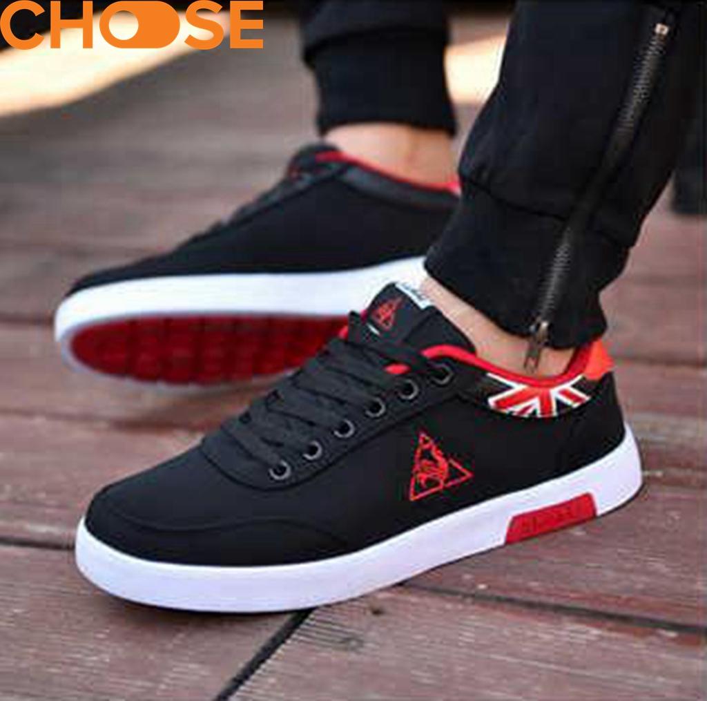 HCMXẢ KHO HÀNG TỒN Giày thể thao Sneaker đen đỏ Họa Tiết Tam Giác Phá Cách
