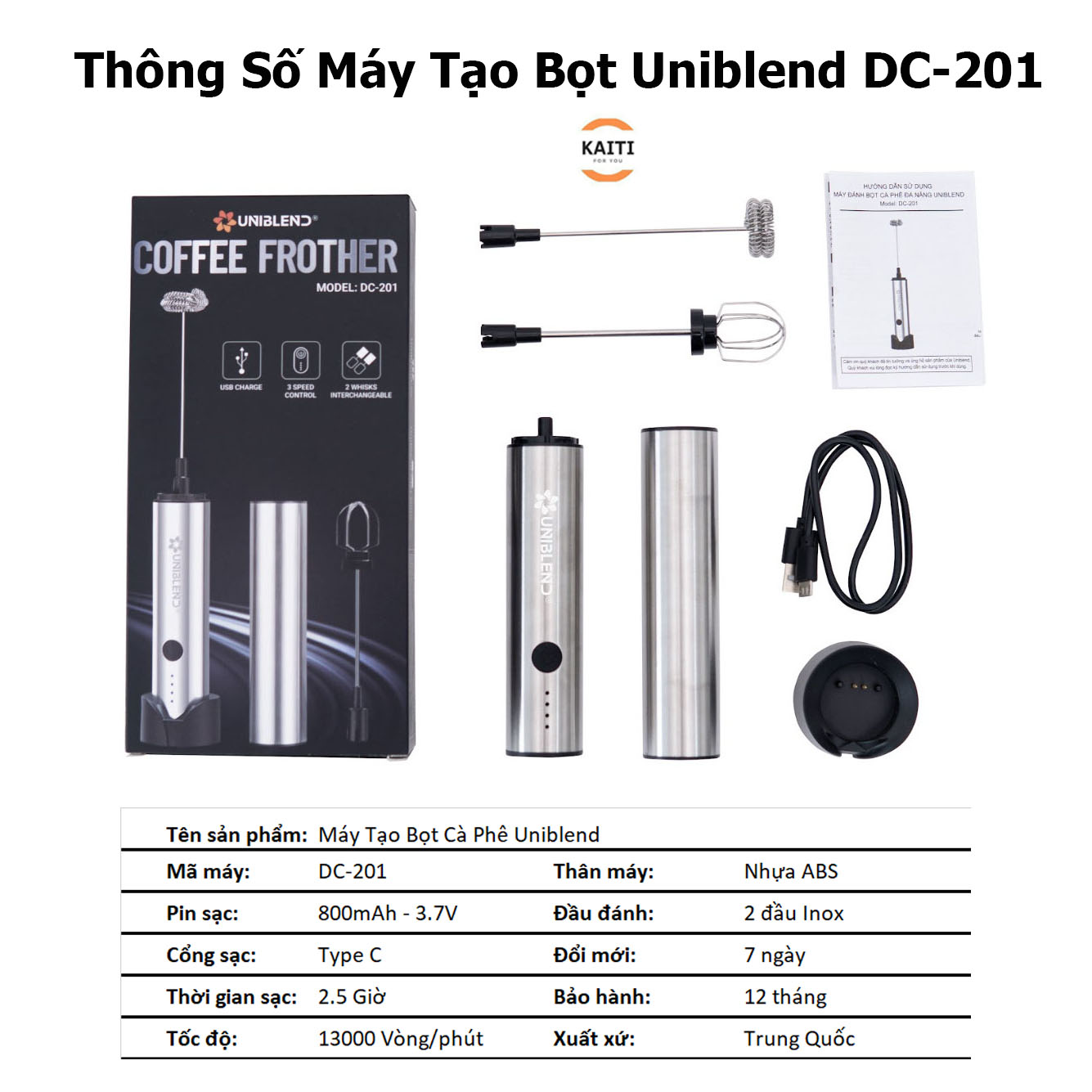 Máy tạo bọt cà phê, máy đánh trứng cầm tay mini sạc USB