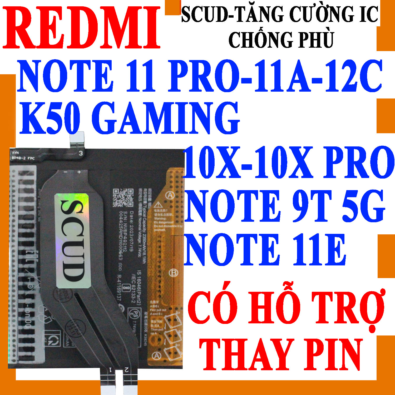 Pin scud cho xiaomi redmi note 11 pro/redmi 10x/redmi 10x pro/redmi note 11e/redmi 12c/redmi 11a/redmi k50 gaming/redmi note 9t