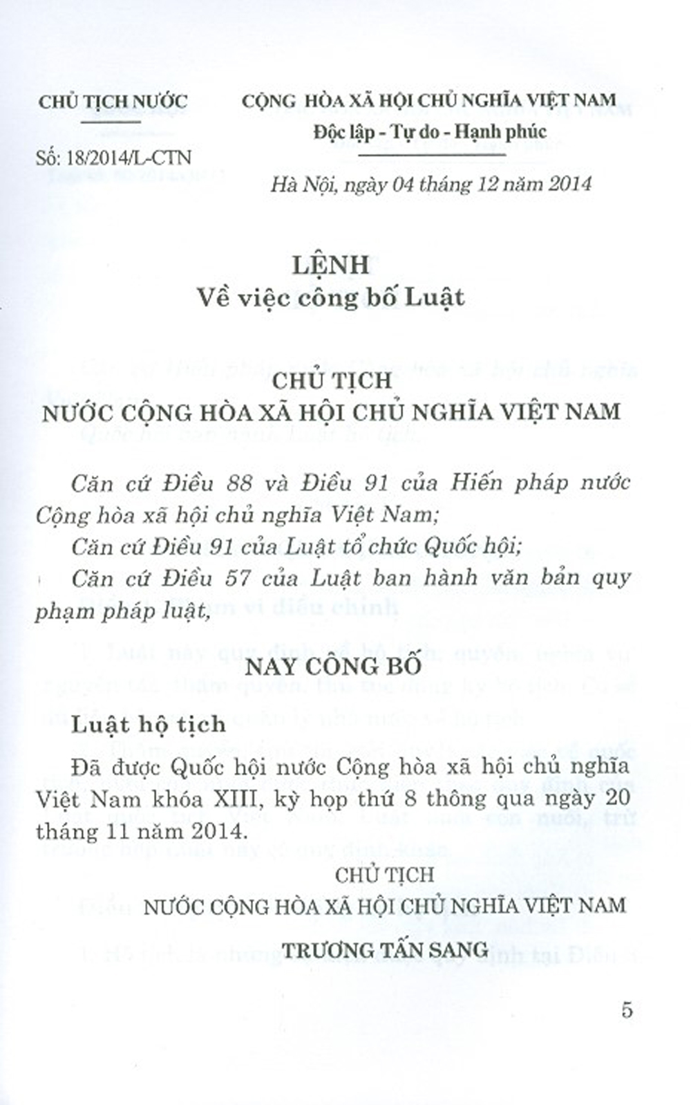 Luật Hộ Tịch (Hiện Hành)