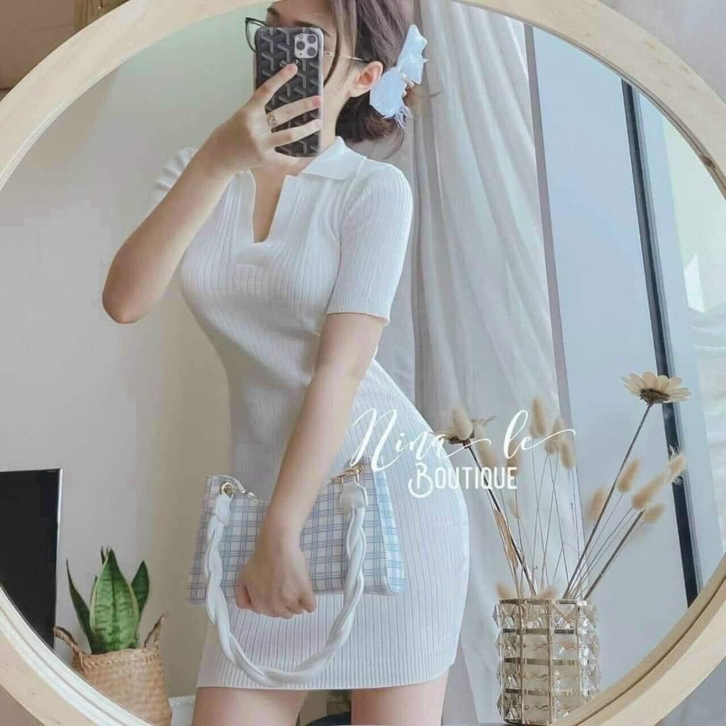 Váy len mong cổ V 3 màu