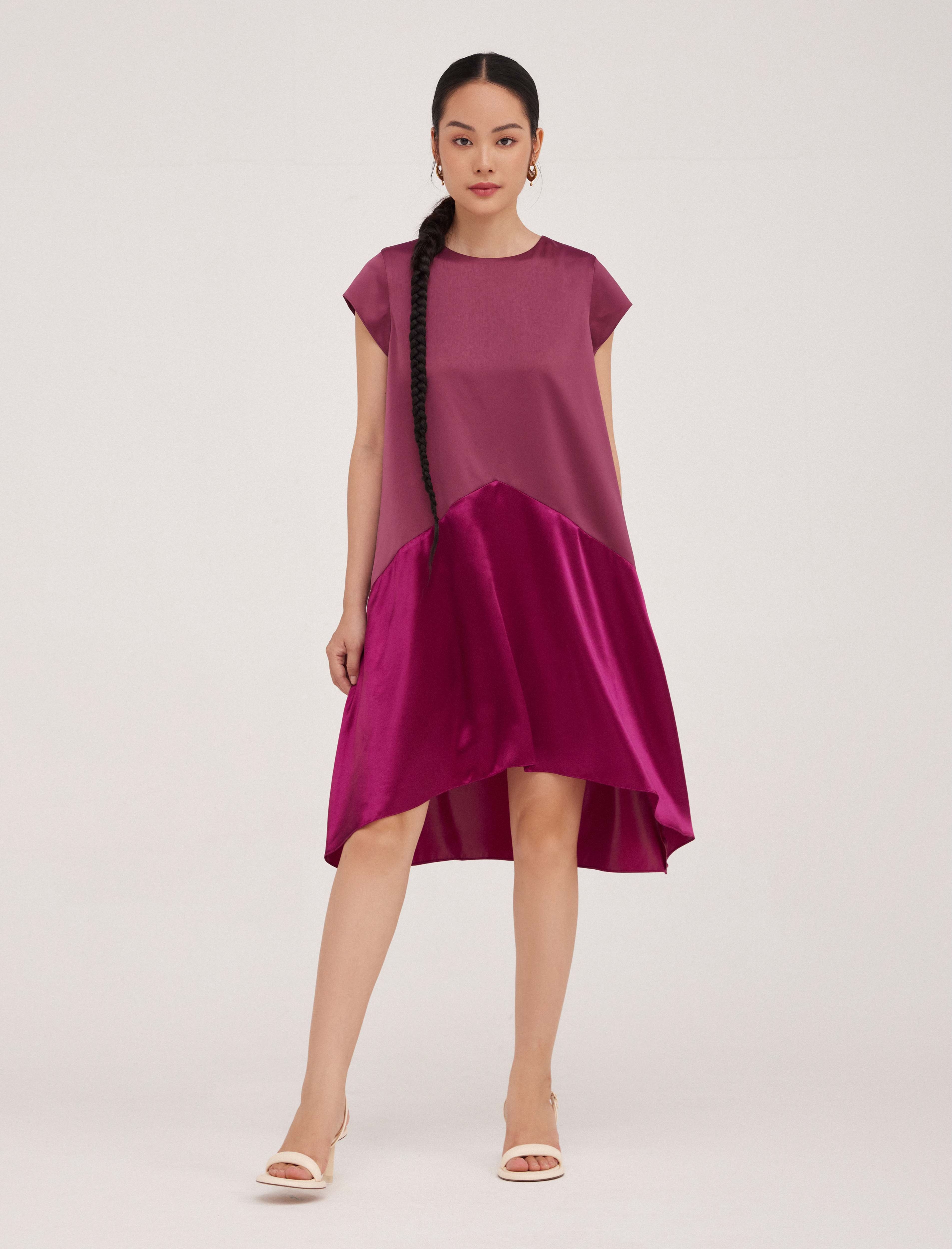 Đầm lụa phối màu Twins dress