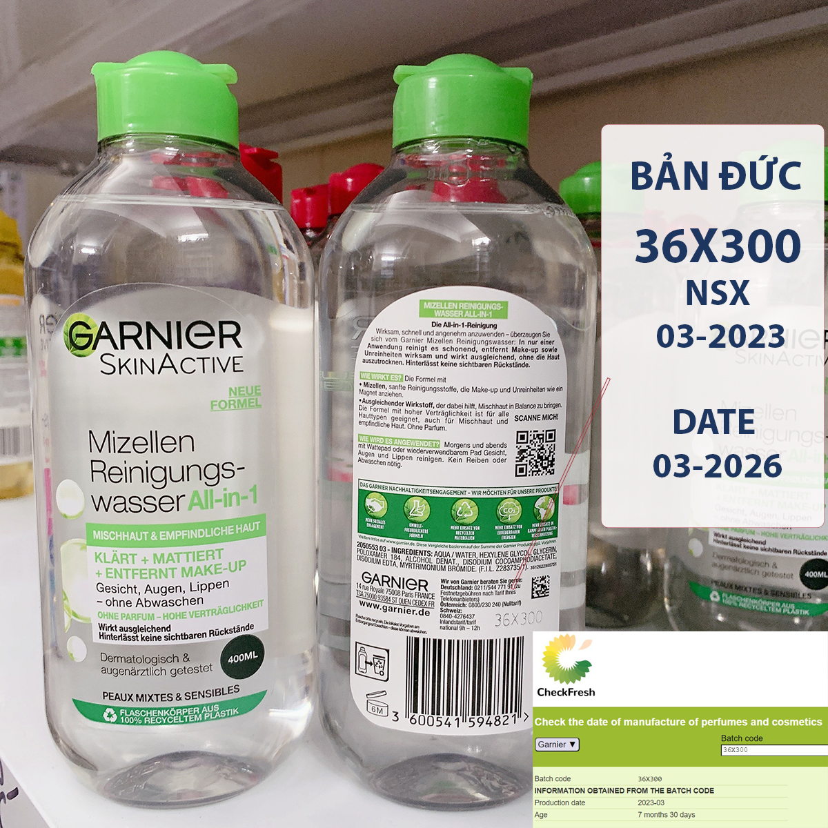 Tẩy trang Garnier Micellar bản Nga Đức Pháp - Lọ 400ml