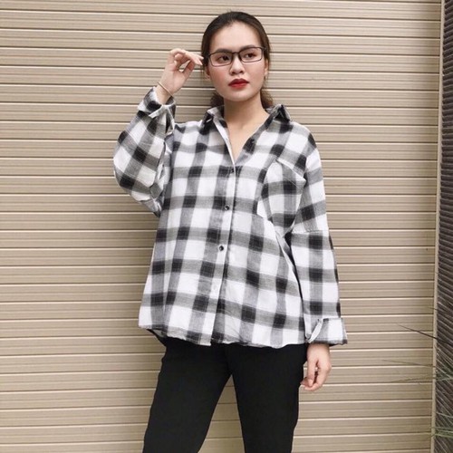 Áo sơ mi oversize caro đen trắng