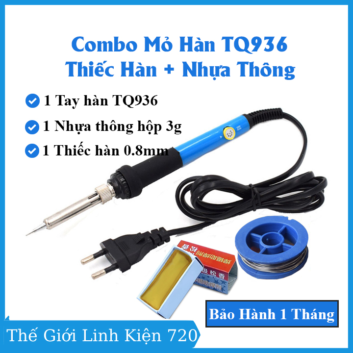 Combo 3 món dụng cụ hàn tiện lợi gồm 1 tay hàn điều chỉnh nhiệt độ TQ936 + 1 Thiếc hàn + 1 hộp nhựa thông