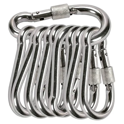 9PCS 304 Stainless Steel with Nut Spring Buckle Quick Hook Mountaineering Climbing Chain Connection Buckle Rope Buckle