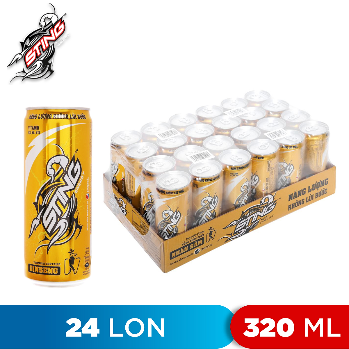 THÙNG 24 LON NƯỚC TĂNG LỰC ENERGY DRINK STING GOLD 320ML