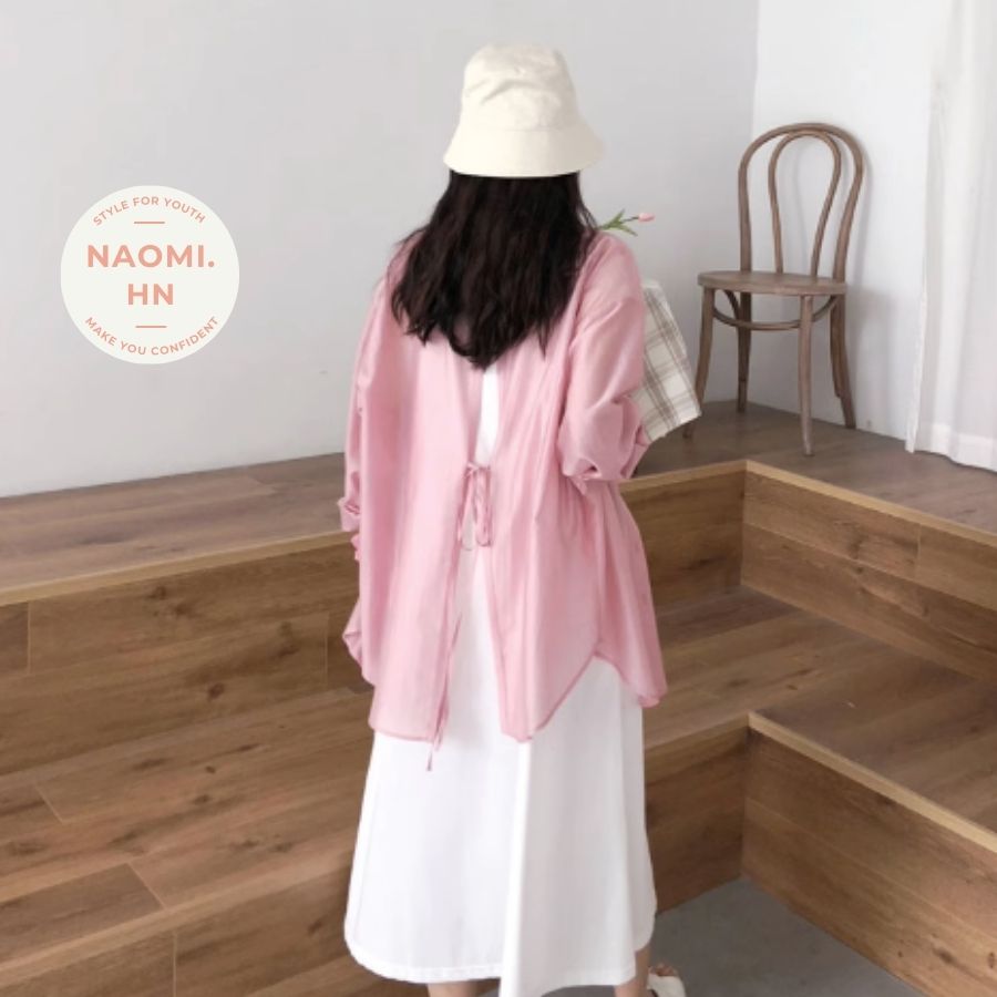Áo sơ mi nữ mỏng khoác ngoài dài tay đi chơi đi biển phối nơ buộc sườn. Sơ mi nữ dài tay voan mỏng khoác ngoài đi biển.