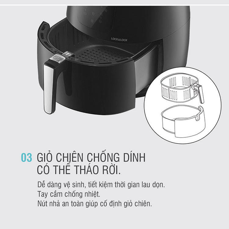 [HCM]Nồi Chiên Không Dầu Điện Tử Lock&Lock EJF296BLK (7.2 Lít)
