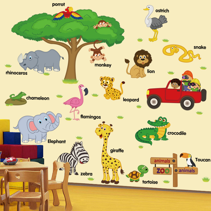 Decal dán tường vườn thú tiếng anh SK9084