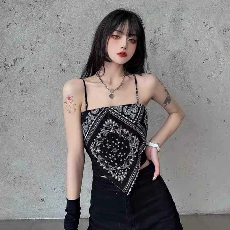 Áo yếm khăn lụa 2 dây in họa tiết dáng ôm body thời trang hàn quốc/ Áo croptop thổ cẩm trẻ trung cá tính