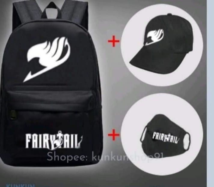 Combo Balo Fairy Tail , mũ Fairy Tail , khẩu trang Fairy Tail in theo yêu cầu